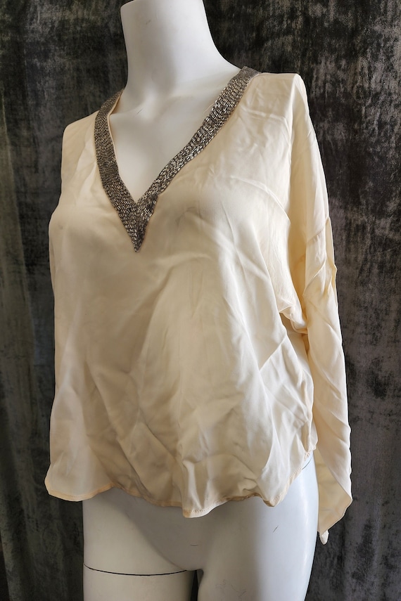 Cream Silk Beaded Blouse