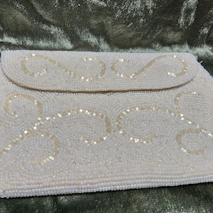 White Hand Beaded Clutch