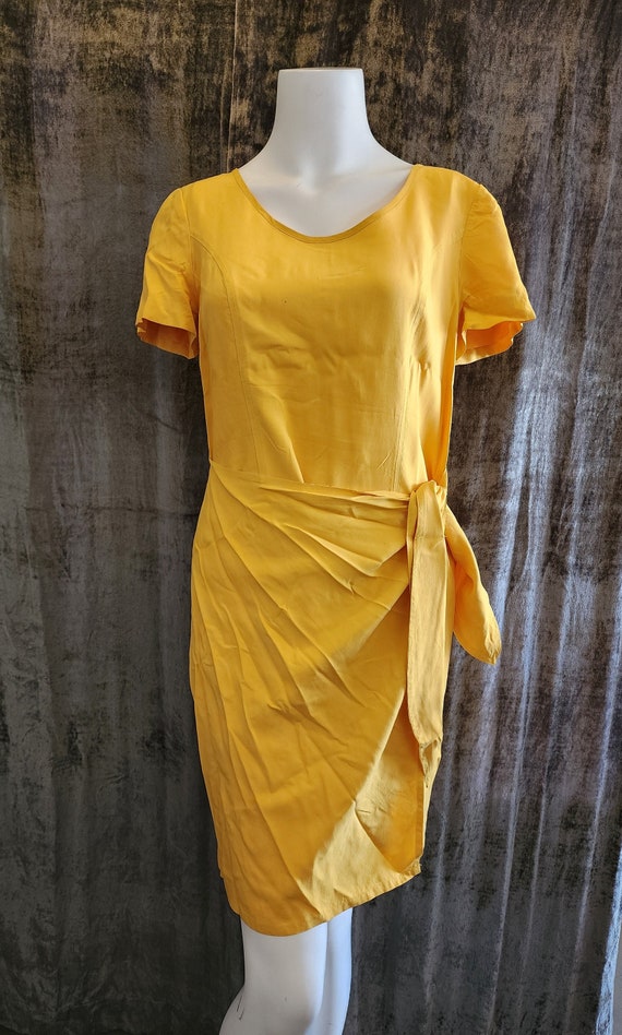 Yellow Silk Wrap Dress - image 2