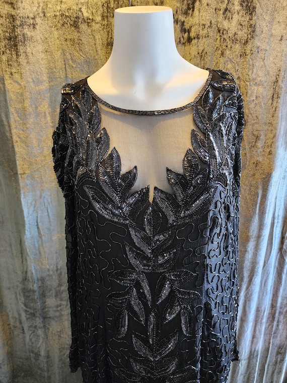 Black Beaded Evening Gown - image 2
