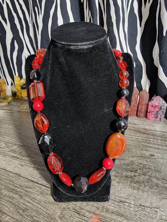 Vintage 1990's Red and Black Necklace - image 1