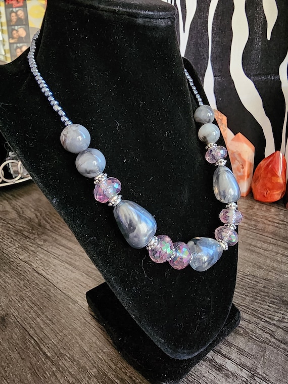 Gray and Purple Crystal Necklace