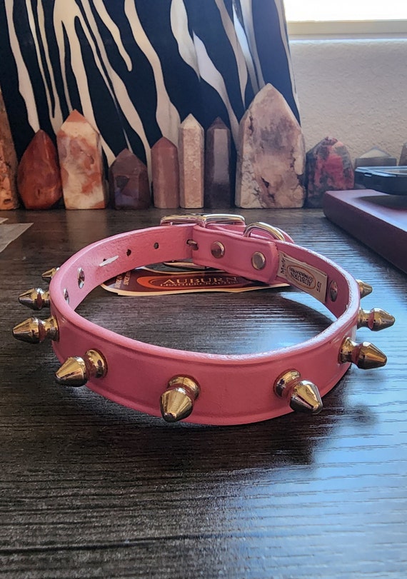 Pink Genuine Leather Spiked Collar