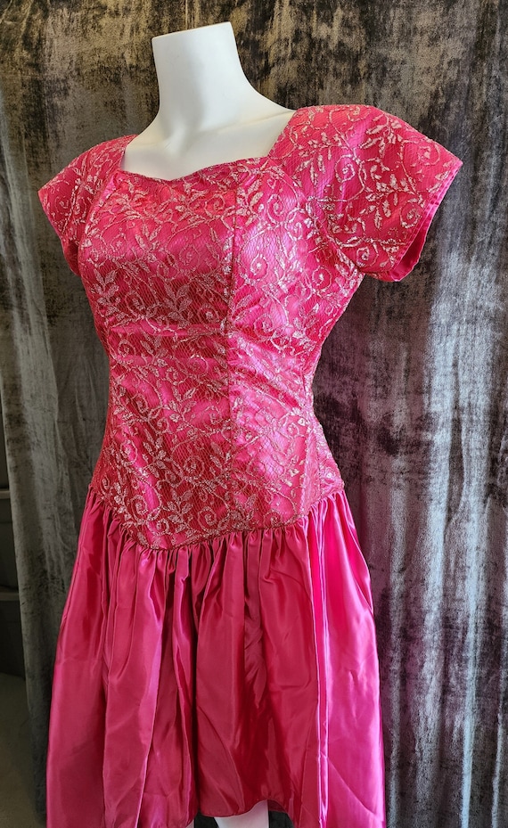 1980s Hot Pink Asymmetrical Dress