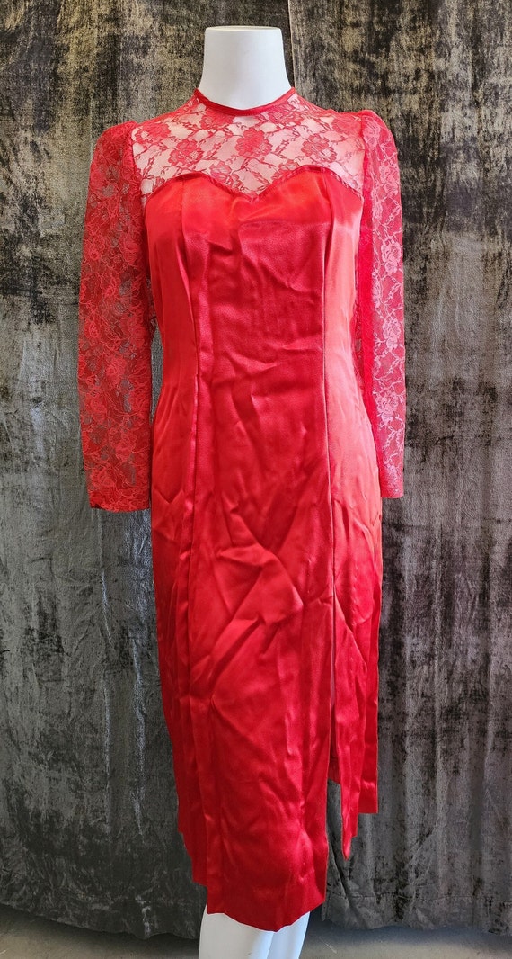 Handmade Red Lace Dress - image 3