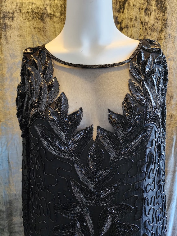 Black Beaded Evening Gown - image 1