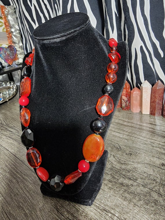 Vintage 1990's Red and Black Necklace - image 3