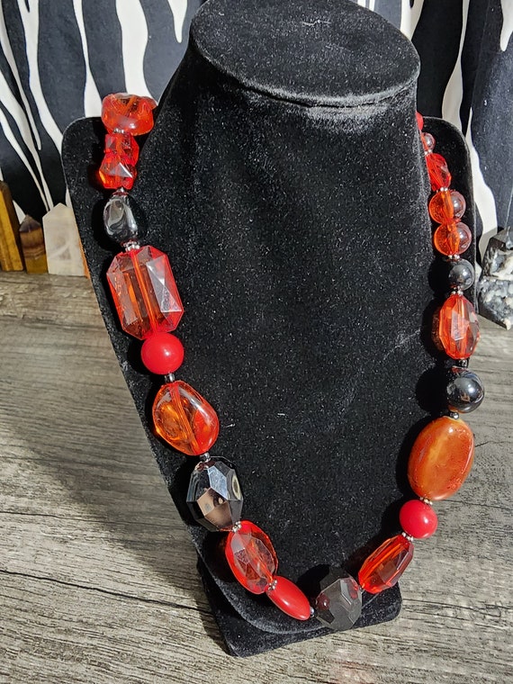 Vintage 1990's Red and Black Necklace - image 2