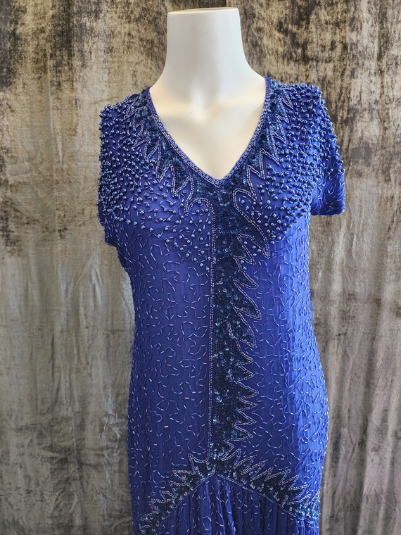 Amazing Blue Beaded Dress - image 3