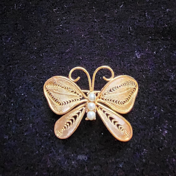 Gold Tone Butterfly Brooch - image 1