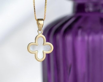 Pearl Clover Necklace 14K Gold, Mother of Pearl Clover Necklace, four leaf clover Necklace, clover pendant, clover charm, shamrock necklace