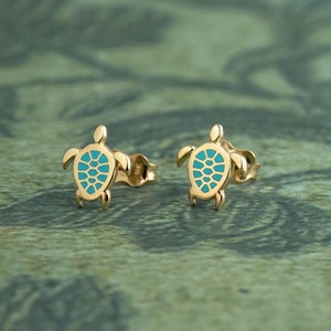 Orecchini a forma di tartaruga in oro 10 carati, orecchini a forma di tartaruga, orecchini a forma di tartaruga marina, orecchini marini, gioielli raffinati, animali, gioielli raffinati, minimalisti, per donne e ragazze