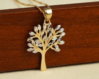 10K Gold Baum des Lebens Halskette 20.5x16.5mm, 10K Solid Gold Baum des Lebens Anhänger, Baum Halskette, Baum Charme, Goldbaum Anhänger