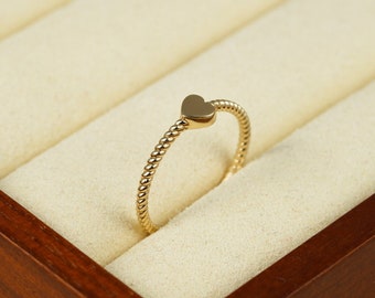 10K Gold Heart Signet Ring 1.5mm, 10K Solid Gold Heart Signet Ring