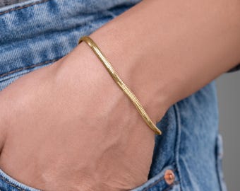 Snake Chain Bracelet 10K Gold, Snake Bracelet Solid Gold, Herringbone Bracelet, Flat Bracelet, Solid Gold Snake Chain Bracelet, fine jewelry