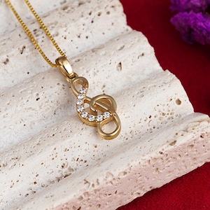 Treble Clef Necklace 10K Gold, Music Note Necklace 10K Solid Gold, Treble Clef Pendant, Gold Music Note Pendant, Musician Necklace