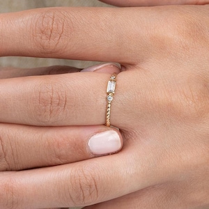 10K Gold Baguette Ring, diamond Baguette Ring solid gold, Bezel set Baguette Ring, Promise ring, Engagement ring, stackable ring