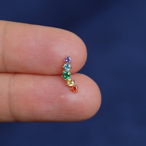 14 kt gouden Rainbow Climber-piercing 12,3 mm, 14 kt massief gouden regenboogpiercing-stekker, draadloze piercing, regenboog-draadloze piercing