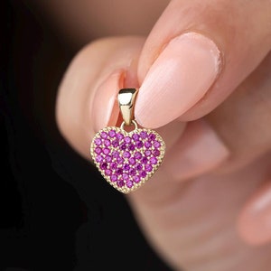 Ruby Heart Necklace 10K Gold, Ruby Heart Pendant Solid Gold, Valentine's gift, heart charm, ruby necklace, fine jewelry, for women girls her