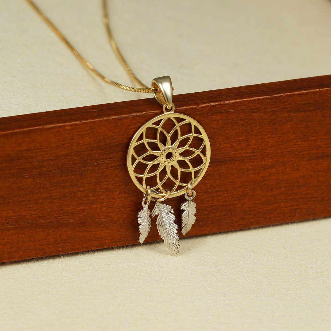 10K Gold Dreamcatcher Necklace 14.1mm, 10K Solid Gold Dream Catcher