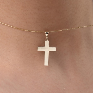 Cross Necklace 10K Gold, dainty Cross Pendant Solid Gold, small Cross charm necklace, religious necklace for women baptism confirmation gift