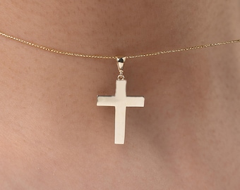 Cross Necklace 10K Gold, dainty Cross Pendant Solid Gold, small Cross charm necklace, religious necklace for women baptism confirmation gift