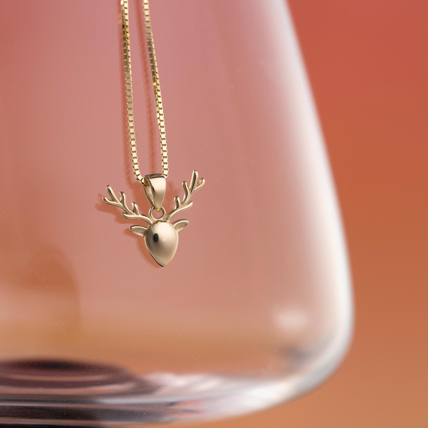 Collana ONLYJUMP Con Ciondolo Renna Di Natale - Corna Di Cervo Con Zircone, Placcata Oro, Gioiello Minimalista Per Donna, Regalo Per Le Feste