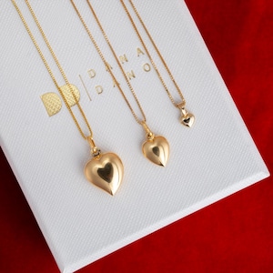 Herz-Halskette 10K Gold, Puffed Herz-Halsketten 10K Solid Gold, kleine Herz-Halskette, Herz-Anhänger, Herz Charm Gold, nette Herz-Halskette