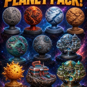¡Paquete de planetas! - Planetas, lunas y terreno solar de ciencia ficción - Paquete STL - Terreno de mesa imprimible en 3D