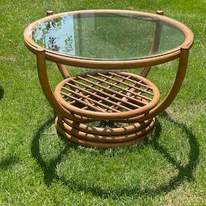 1990’s Vintage Ratan & Glass Table