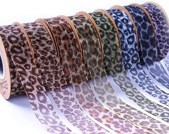 Leopard Chiffon Ribbon, Packaging Chiffon Ribbon, Gift Box Ribbon, Bow Jacquard Ribbon, Cake Decoration, Bouquet Ribbon
