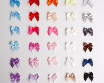 100-200Premium Tiny Sewing on Satin Ribbon Bows, in 18 Colors, Perfect for Dress Decor, Card Making, Craft Supplies