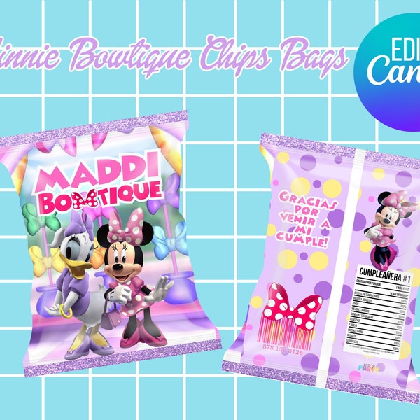 Editable Minnie Bowtique Chips bags template