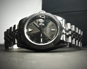 Custom Steel 39 mm Datejust Wimbledon Mod-horloge met NH35 automatisch datumuurwerk