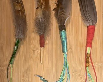 Feather Smudge Wands, Smudge Fans. Shamanic cleansing.