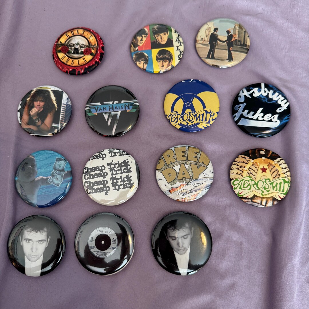 Handmade 2.25in Rock Band Button Pins Vintage One of a Kind Made From ...