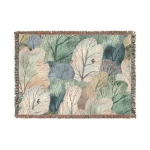Botanical Leaf Pattern Woven Blanket | Tapestry Throw, Nature Inspired