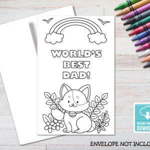 Happy Father&#39;s Day Printable Coloring Card, Father&#39;s Day Card for Kids, Coloring Activity, Instant Download, Digital Greeting Card