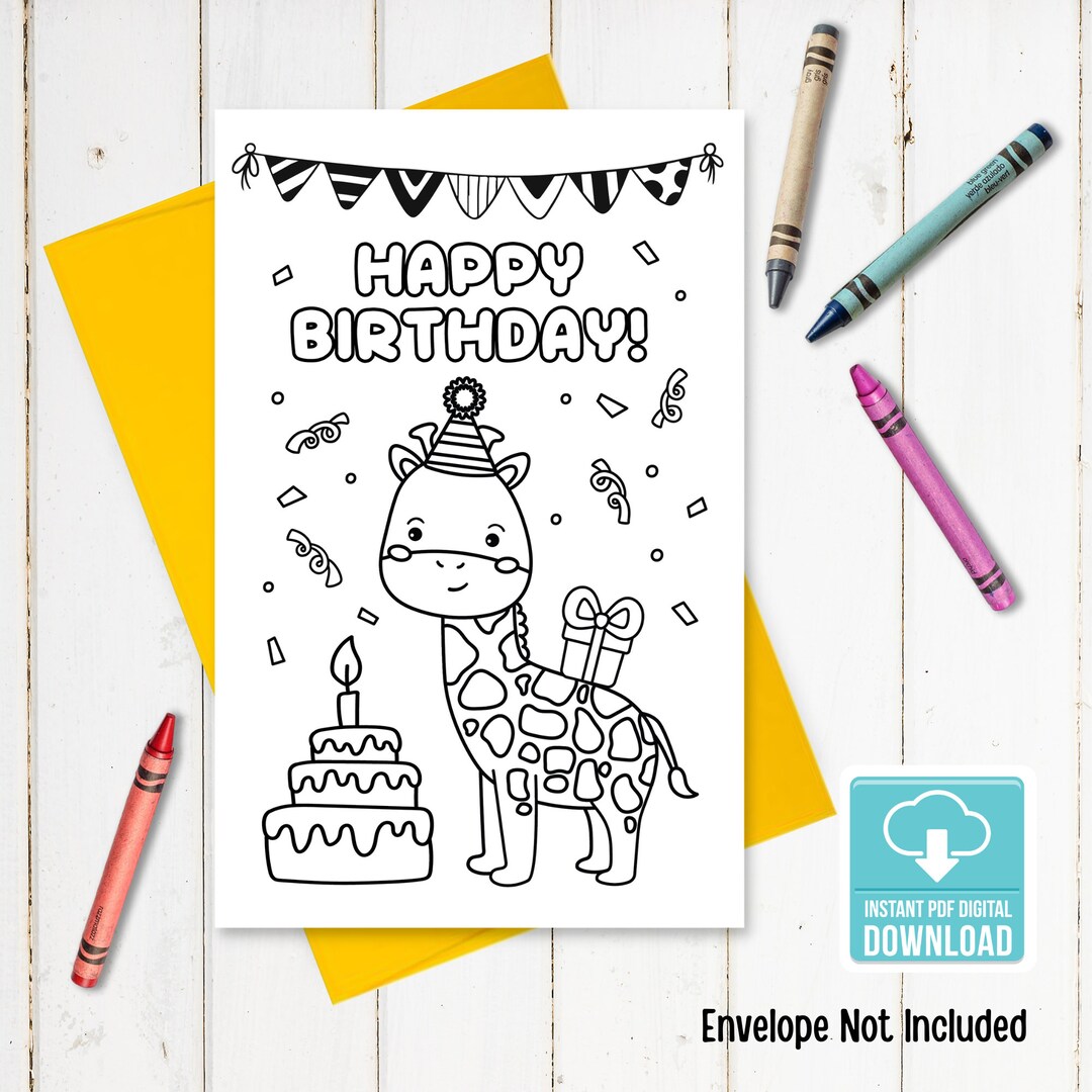 Coloring Birthday Card, Happy Birthday Card, Color Your Own, Birthday ...