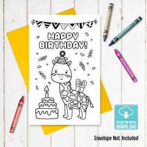 Coloring Birthday Card, Happy Birthday Card, Color Your Own, Birthday Greetings, DIY Coloring, Kids Coloring Card