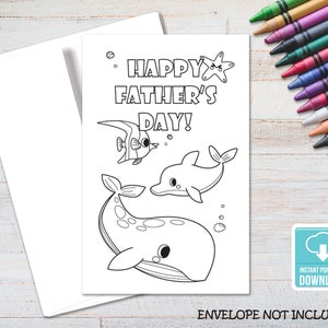 Happy Father&#39;s Day Printable Coloring Card, Father&#39;s Day Card for Kids, Coloring Activity, Instant Download, Digital Greeting Card