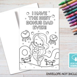 Happy Father's Day Printable Coloring Card, Bonus Dad, Father's Day Card for Kids, Coloring Card, Instant Download, Digital Greeting Card