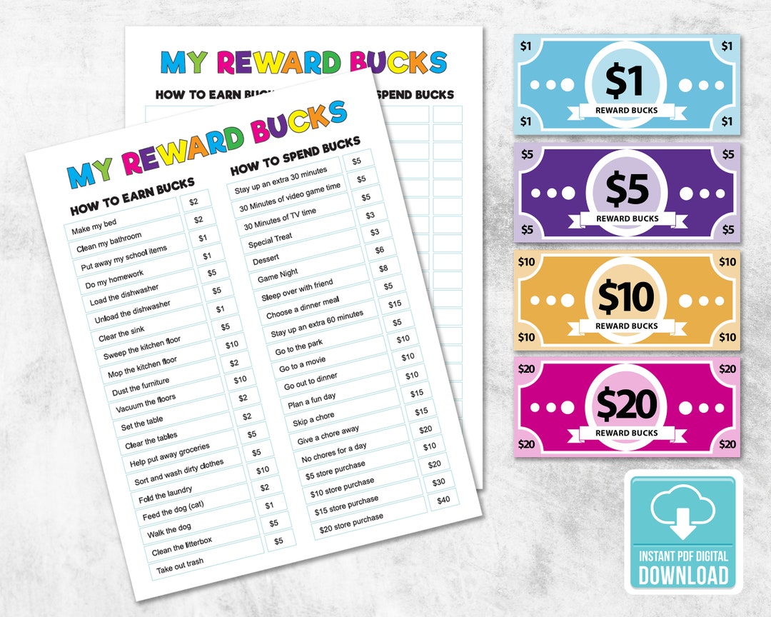 Chore Chart, Chore Bucks for Kids, Reward Bucks for Kids, Allowance ...
