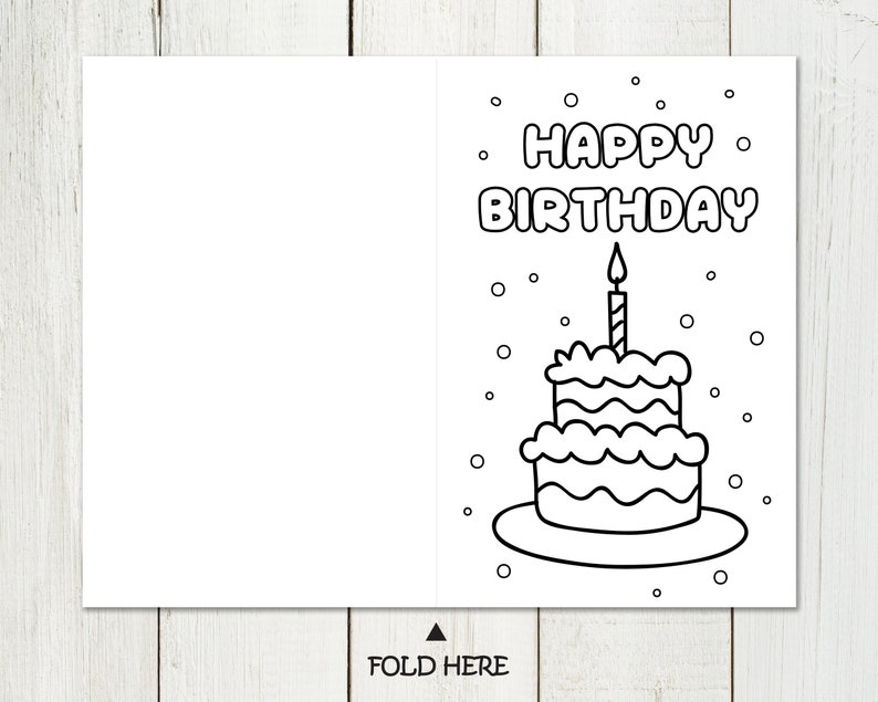 Happy Birthday Card, Birthday Coloring Card, Color Your Own, Birthday