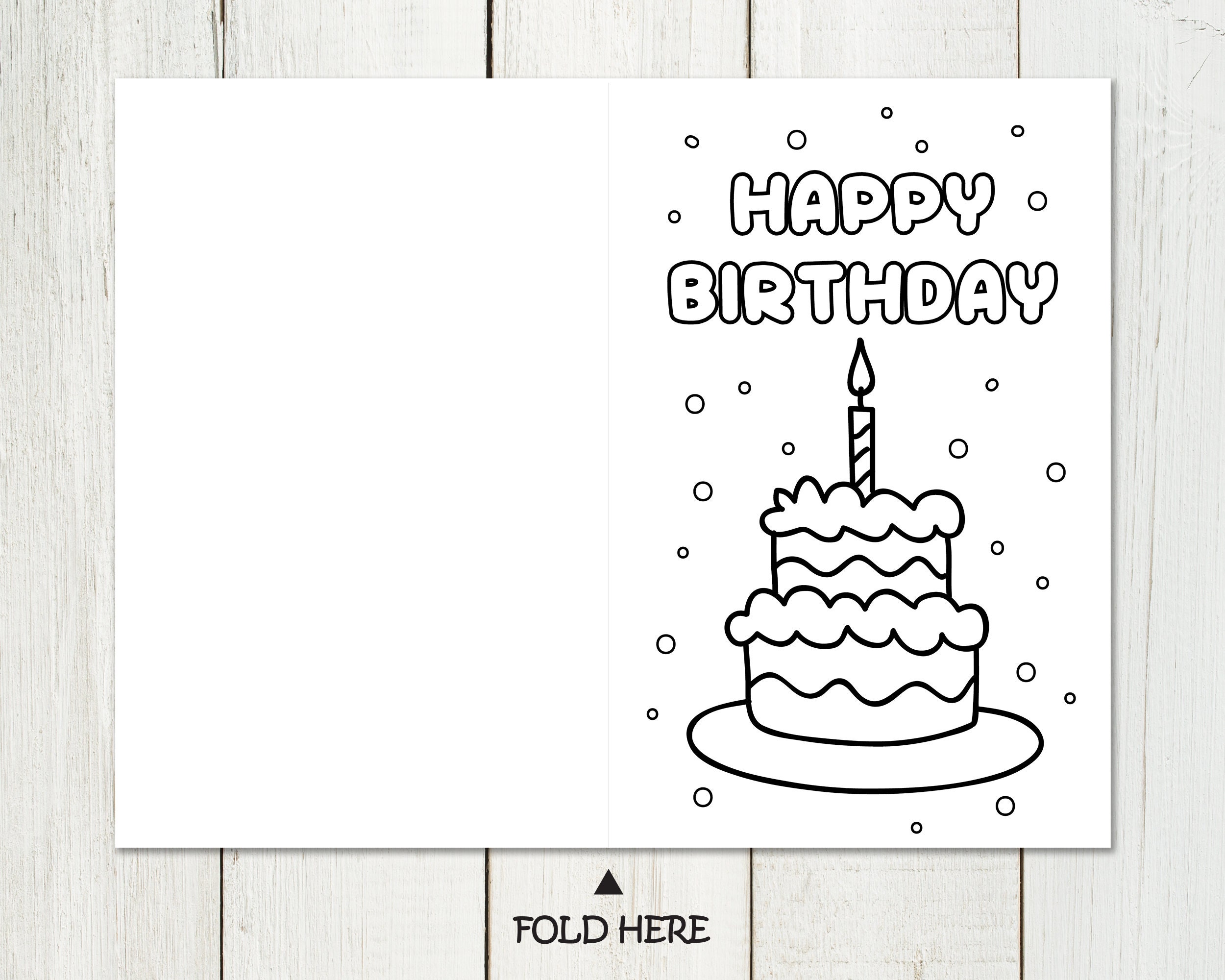 Happy Birthday Card, Birthday Coloring Card, Color Your Own, Birthday ...