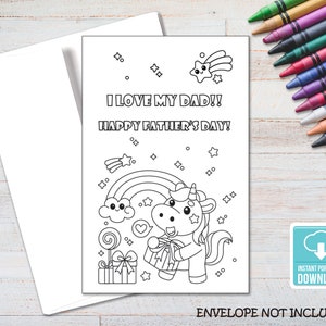 Happy Father&#39;s Day Printable Coloring Card, Father&#39;s Day Card for Kids, Coloring Card, Instant Download, Digital Greeting Card