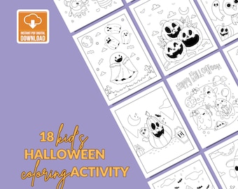Puede incluir: Un conjunto de 18 páginas para colorear de Halloween imprimibles con personajes lindos como fantasmas, calabazas y murciélagos. Las páginas son perfectas para que los niños las coloreen y celebren Halloween.