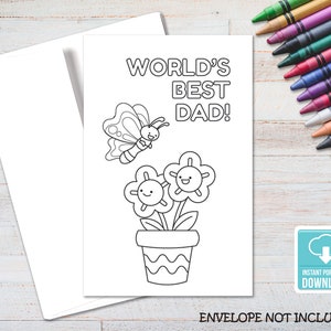 Happy Father&#39;s Day Printable Coloring Card, Father&#39;s Day Card for Kids, Coloring Card, Instant Download, Digital Greeting Card