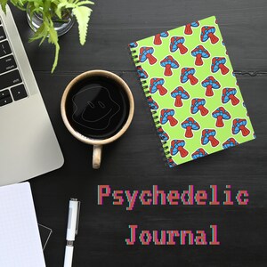 Neon Psychedelic Mushroom Spiral Notebook - Groovy Ruled Journal - Aesthetic Mushroom Journal