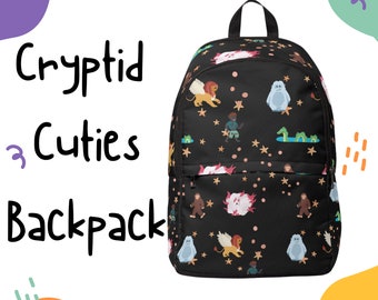 Cryptid Cuties Fabric Backpack - Chibi-Style Monster Design - Gift for Cryptozoology Enthusiasts - Cryptidcore Bag